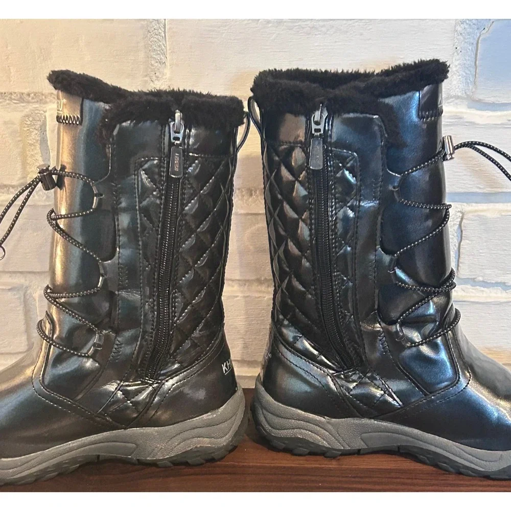 Khombu Dacy II Kids Black Waterproof Quilted Faux Fur Winter Boots Size 4M Snow‎
